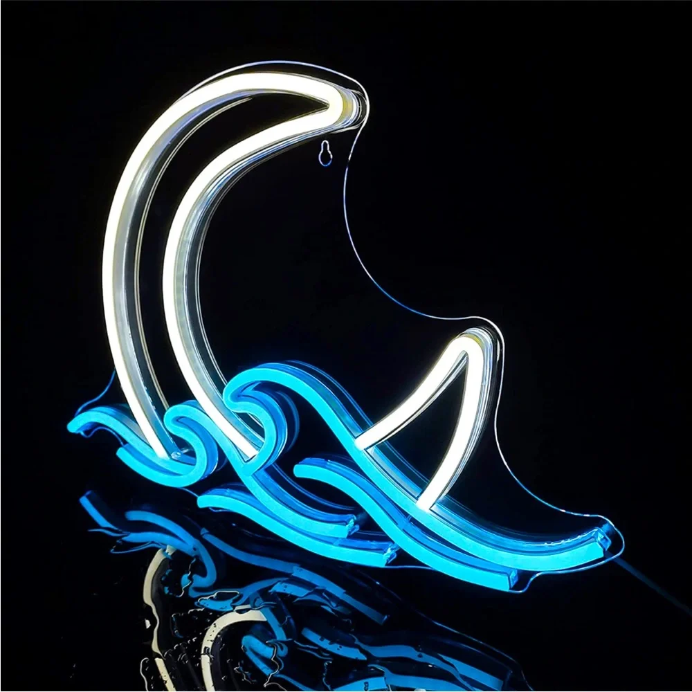Neon Moon Ocean Wave Paradise Bedroom Outdoor Indoor Japanese Anime Wall Decor - Picture 6 of 6